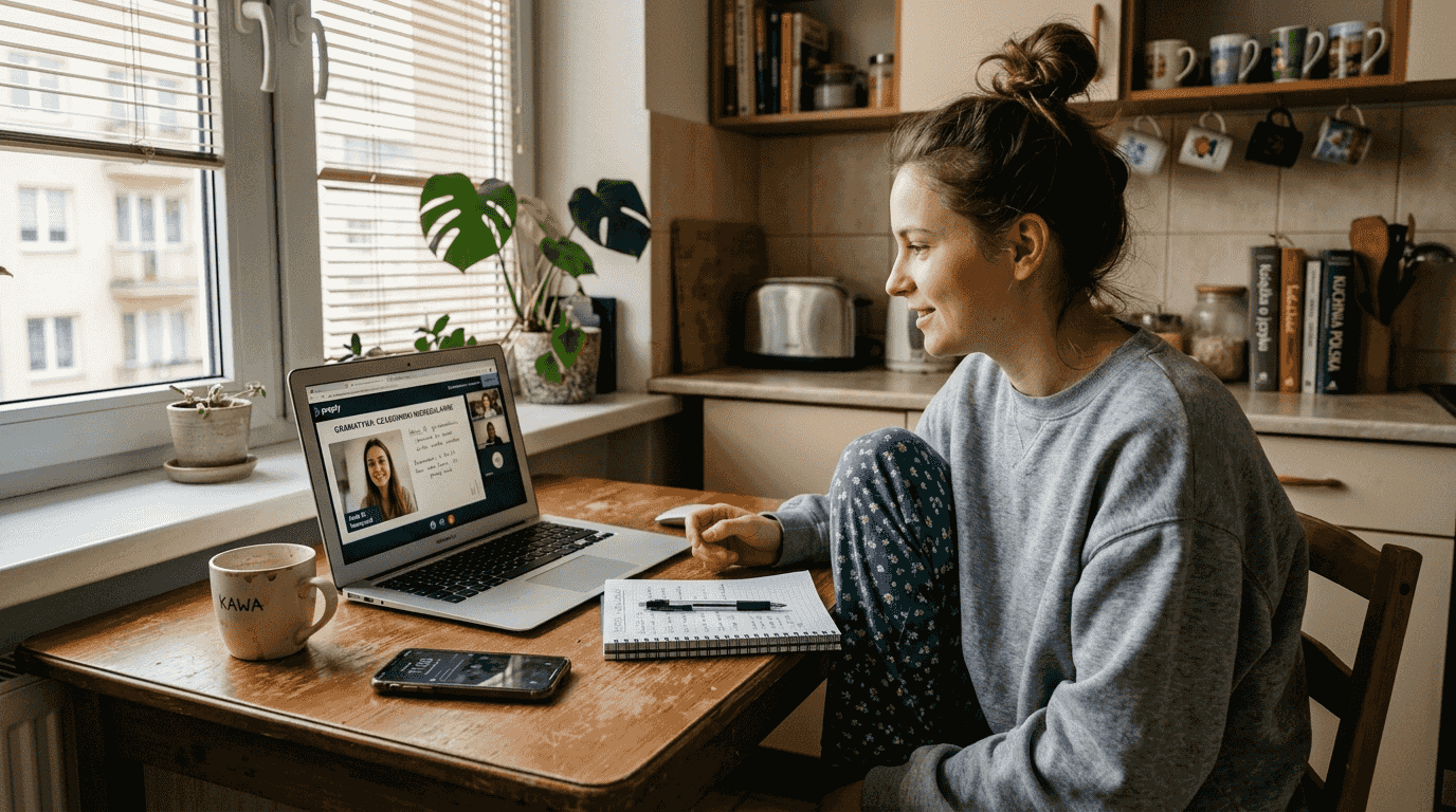 Uczennica bierze udział w lekcji angielskiego online